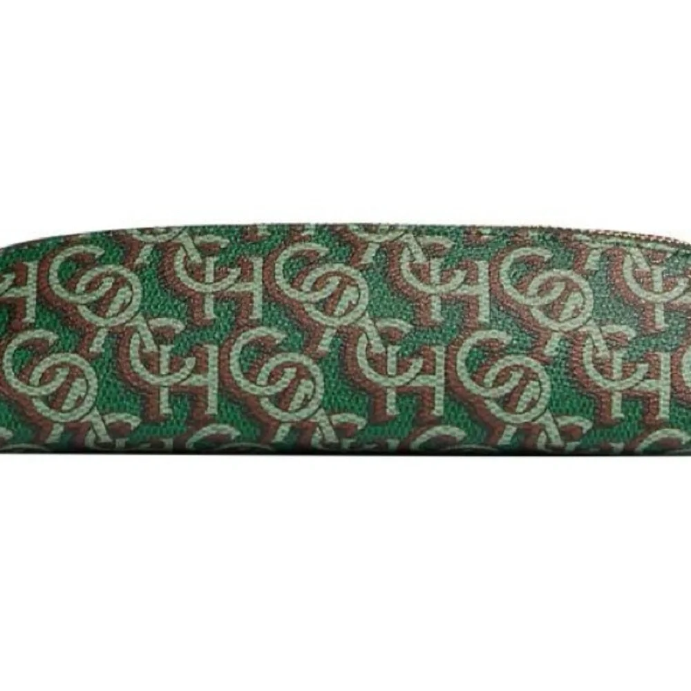 NWOT COACH Green and Brown MONOGRAM Patterned PENCIL PLUG Clutch CASE USB - Picture 1 of 7